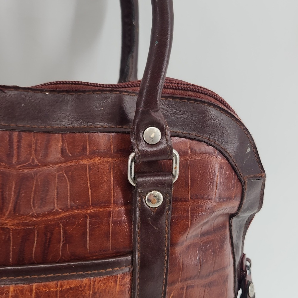 M.C.‎ Croc Embossed Leather Satchel Bag Brown Structured Handbag - Picture 6 of 16